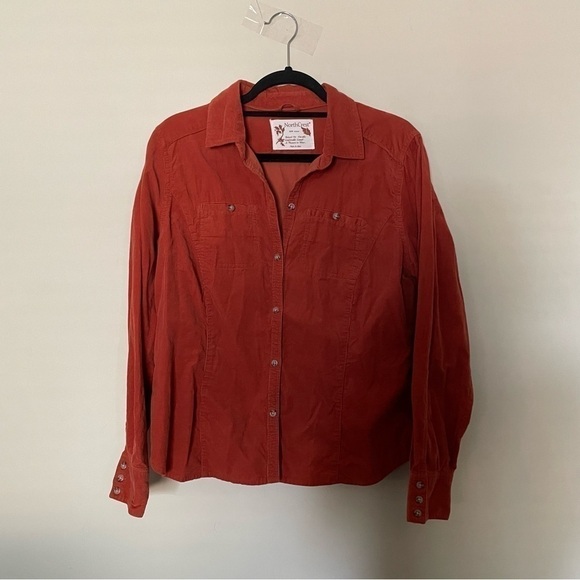 Northcrest Orange Corduroy Long Sleeve Button Down Shacket - Picture 1 of 7